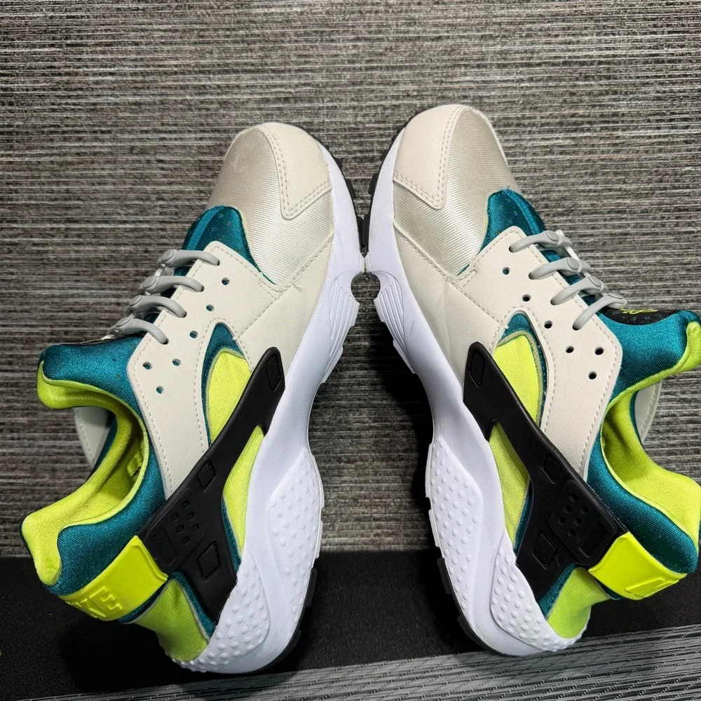 Nike Sneakers Kids 7Y White Teal Volt Air Huarache 654275-045 Heel Strap Sporty